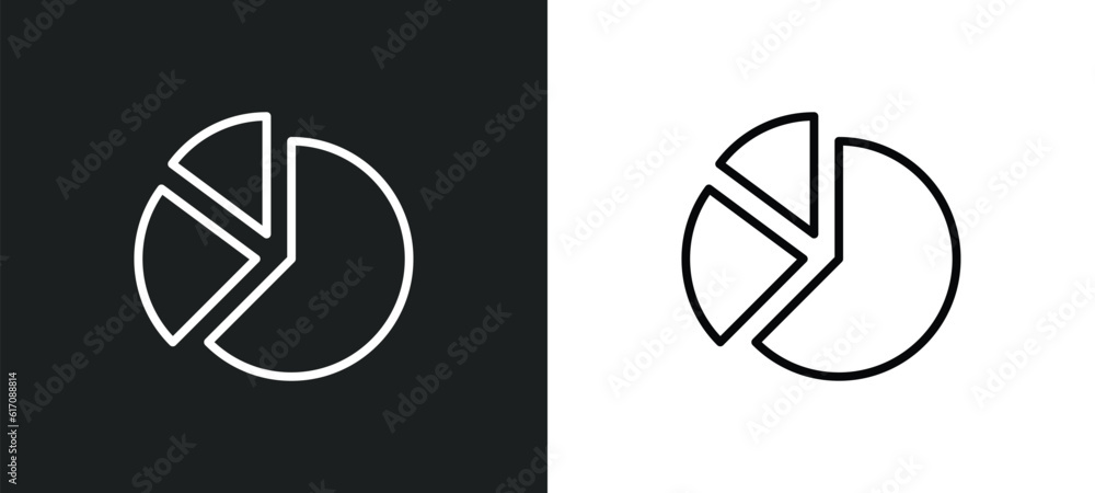 Poster circular pie chart line icon in white and black colors. circular pie chart flat vector icon from cir