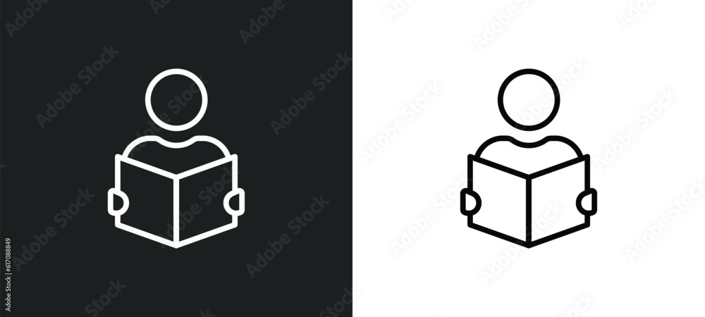 Poster reader line icon in white and black colors. reader flat vector icon from reader collection for web, 