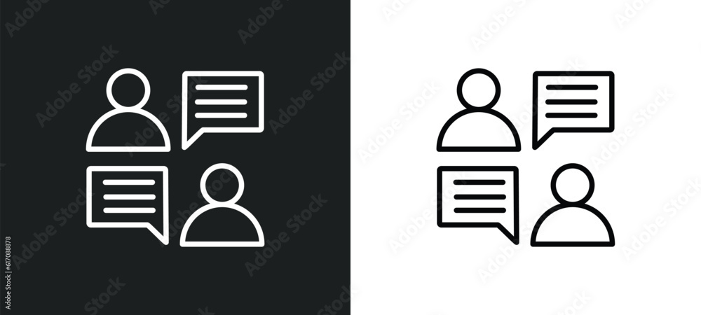 Poster conversation line icon in white and black colors. conversation flat vector icon from conversation co