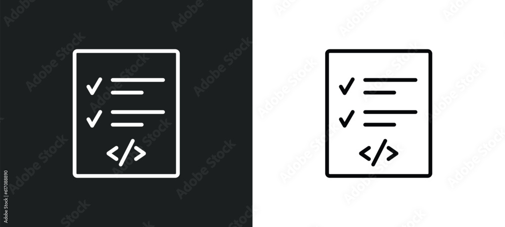 Fototapete script line icon in white and black colors. script flat vector icon from script collection for web, mobile apps and ui.