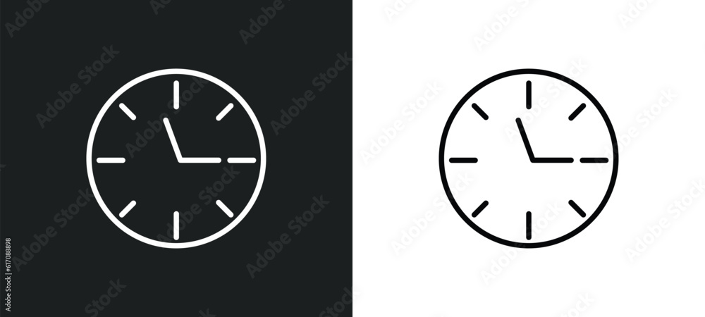 Poster clock line icon in white and black colors. clock flat vector icon from clock collection for web, mob