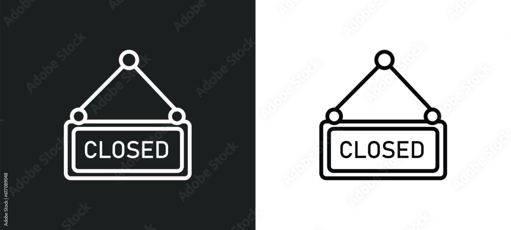 Poster closed line icon in white and black colors. closed flat vector icon from closed collection for web, 