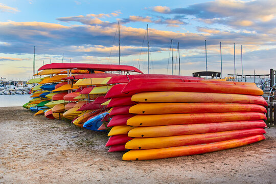 multicolor kayak on the beach for rent