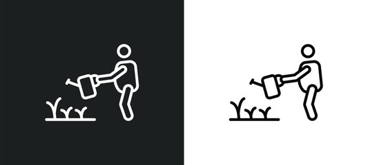 watering plants line icon in white and black colors. watering plants flat vector icon from watering plants collection for web, mobile apps and ui.