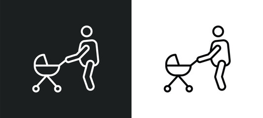 man with baby stroller line icon in white and black colors. man with baby stroller flat vector icon from man with baby stroller collection for web, mobile apps and ui.