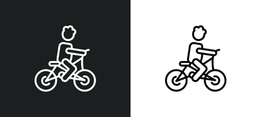 man riding bicylce line icon in white and black colors. man riding bicylce flat vector icon from man riding bicylce collection for web, mobile apps and ui.