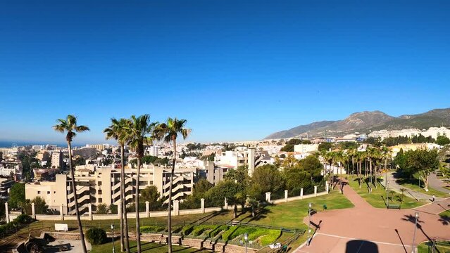 Walking in Parque de la Bateria in Torremolinos, Spain on April 26, 2023