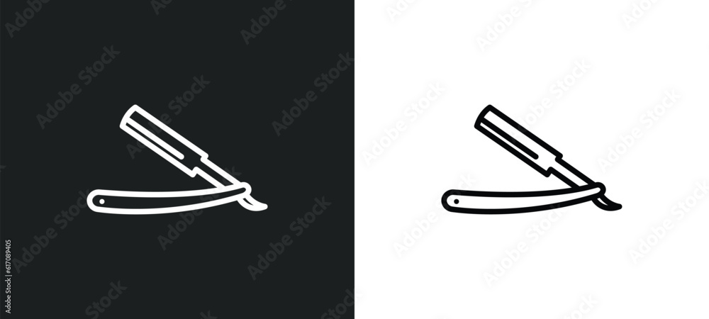 Poster straight razor line icon in white and black colors. straight razor flat vector icon from straight ra
