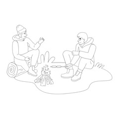 Talk In Camp Nature Outdoor Outline 2D Illustrations