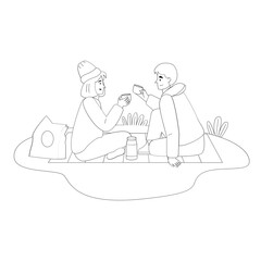 Coffee Time Nature Outdoor Outline 2D Illustrations
