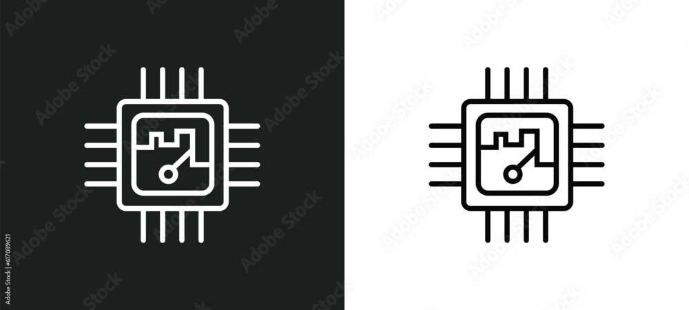 Aufkleber chip line icon in white and black colors. chip flat vector icon from chip collection for web, mobile