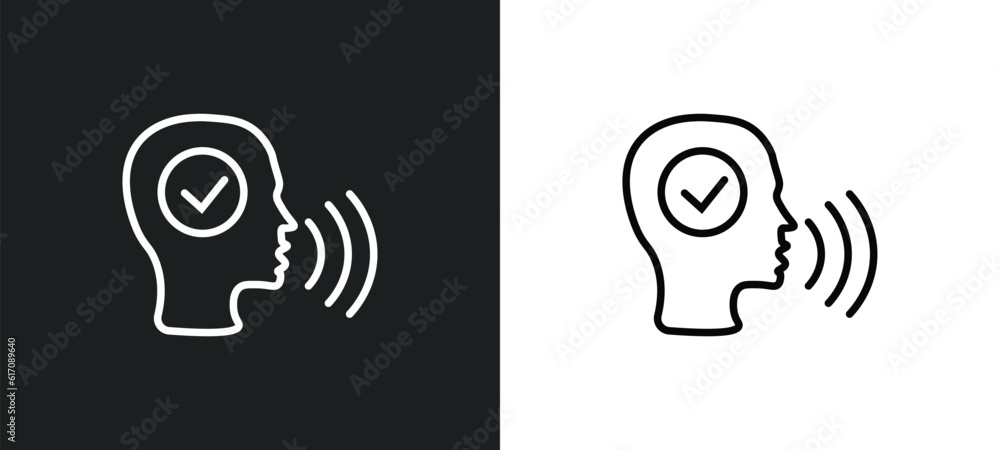 Poster voice recognition line icon in white and black colors. voice recognition flat vector icon from voice
