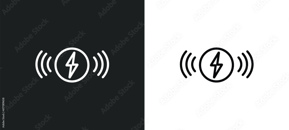 Poster wireless charging line icon in white and black colors. wireless charging flat vector icon from wirel
