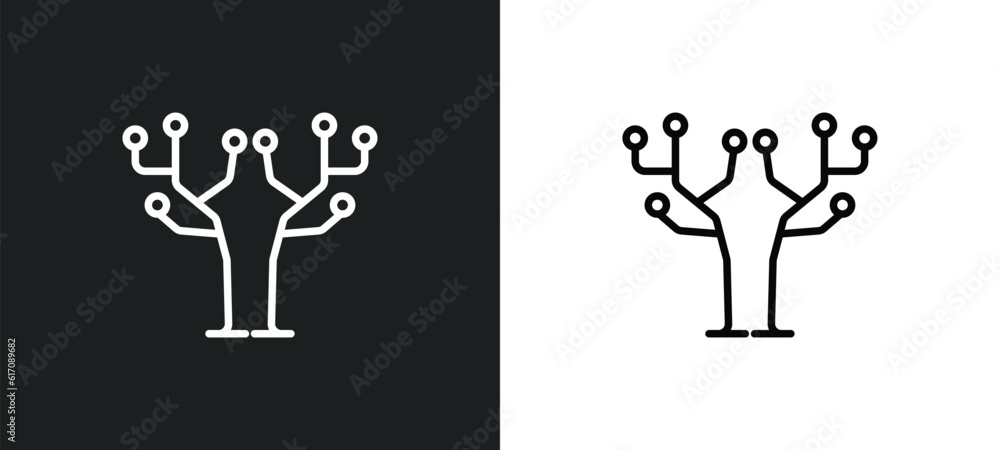 Poster technology tree line icon in white and black colors. technology tree flat vector icon from technolog