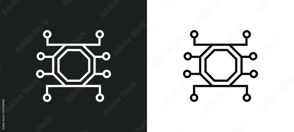 Poster unsupervised learning line icon in white and black colors. unsupervised learning flat vector icon fr