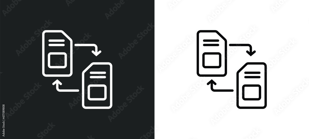 Poster memory transfer line icon in white and black colors. memory transfer flat vector icon from memory tr