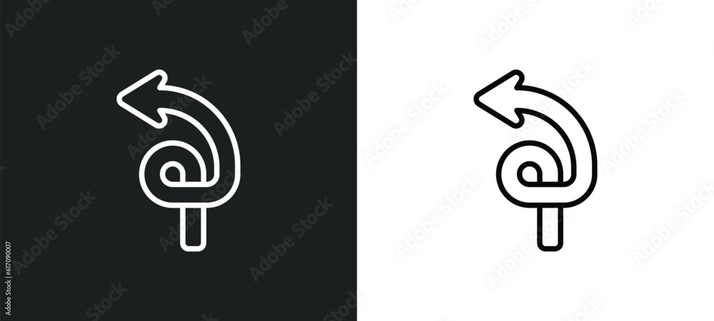 Poster spiral arrow line icon in white and black colors. spiral arrow flat vector icon from spiral arrow co