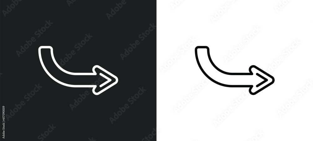 Aufkleber right direction line icon in white and black colors. right direction flat vector icon from right dir