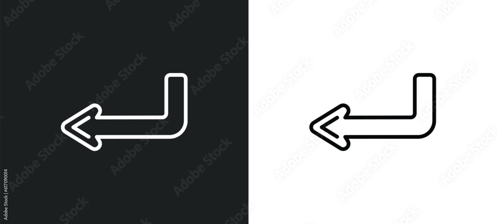 Poster left direction line icon in white and black colors. left direction flat vector icon from left direct