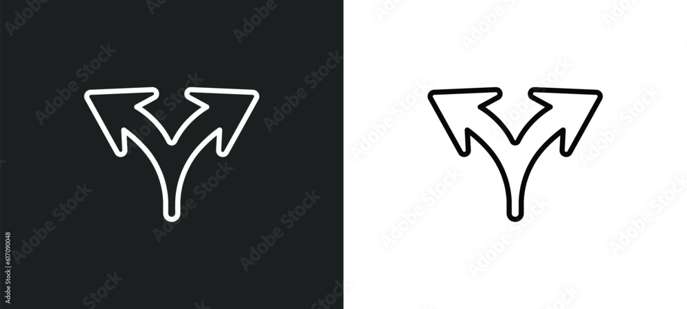 Poster split arrows line icon in white and black colors. split arrows flat vector icon from split arrows co