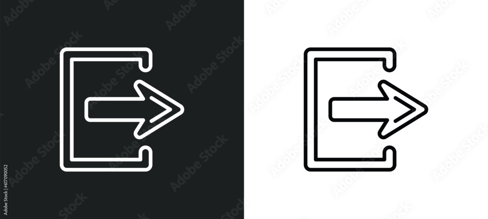 Poster exit right line icon in white and black colors. exit right flat vector icon from exit right collecti
