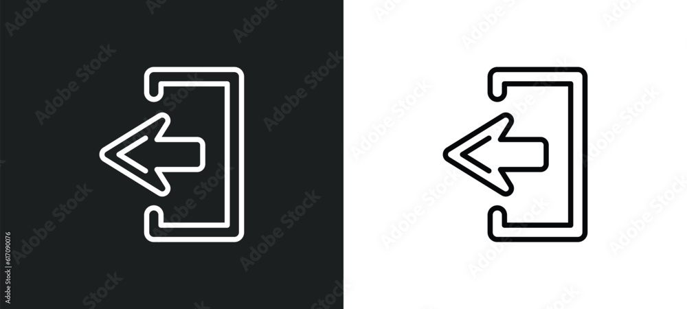 Poster exit top right line icon in white and black colors. exit top right flat vector icon from exit top ri