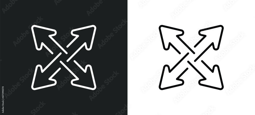 Poster expad arrows line icon in white and black colors. expad arrows flat vector icon from expad arrows co