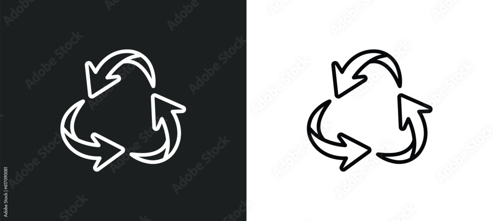 Poster three curved arrows line icon in white and black colors. three curved arrows flat vector icon from t