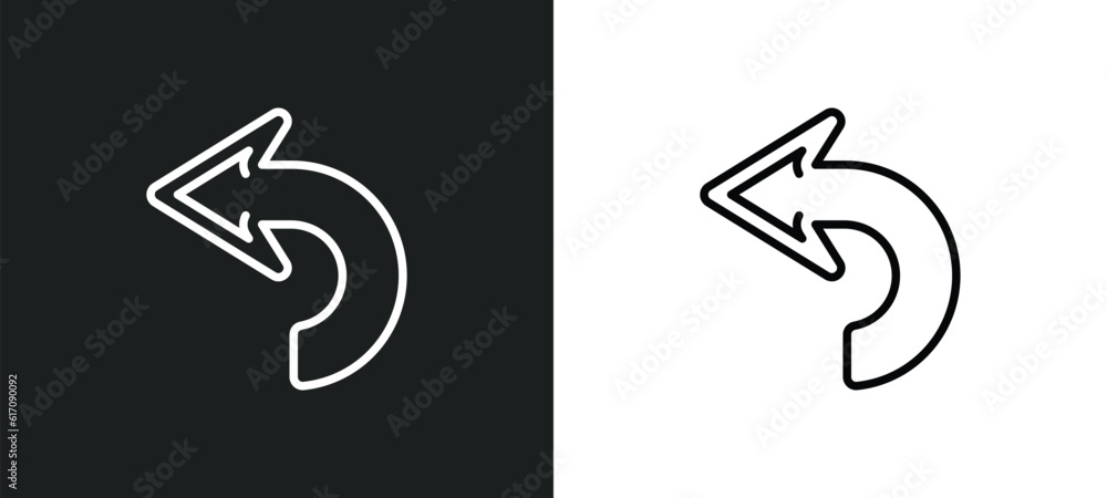 Poster backward arrow line icon in white and black colors. backward arrow flat vector icon from backward ar