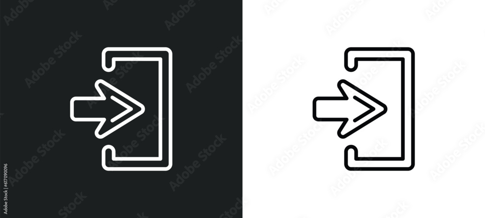 Poster enter left line icon in white and black colors. enter left flat vector icon from enter left collecti