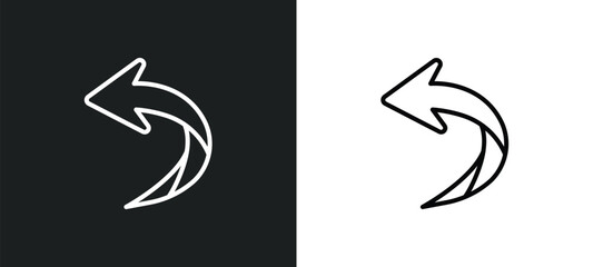 left curve arrow line icon in white and black colors. left curve arrow flat vector icon from left curve arrow collection for web, mobile apps and ui.