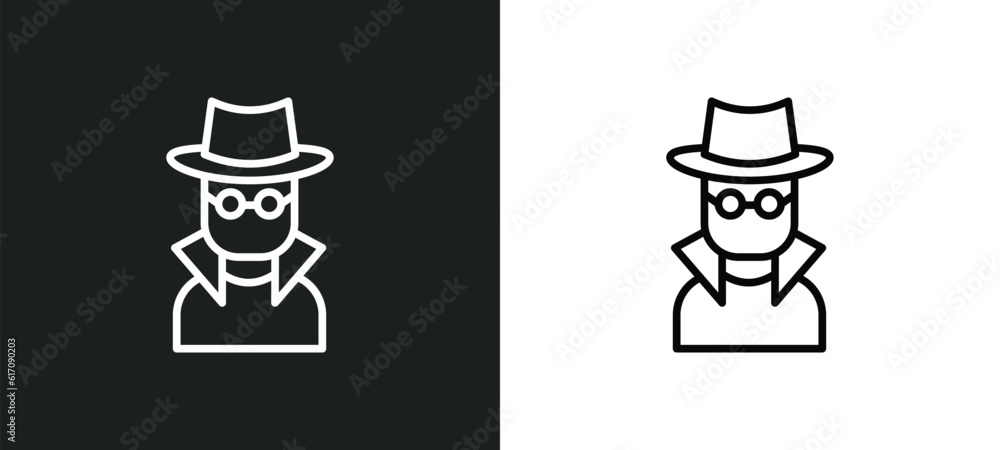 Poster secret agent line icon in white and black colors. secret agent flat vector icon from secret agent co