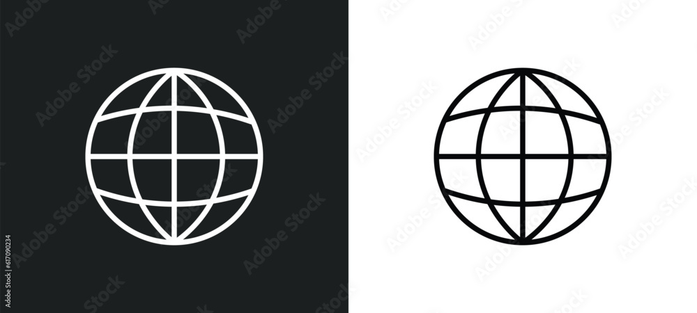 Poster planet grid circular line icon in white and black colors. planet grid circular flat vector icon from