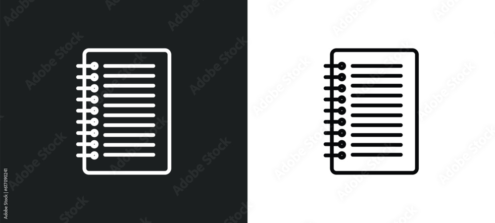 Poster notebook line icon in white and black colors. notebook flat vector icon from notebook collection for