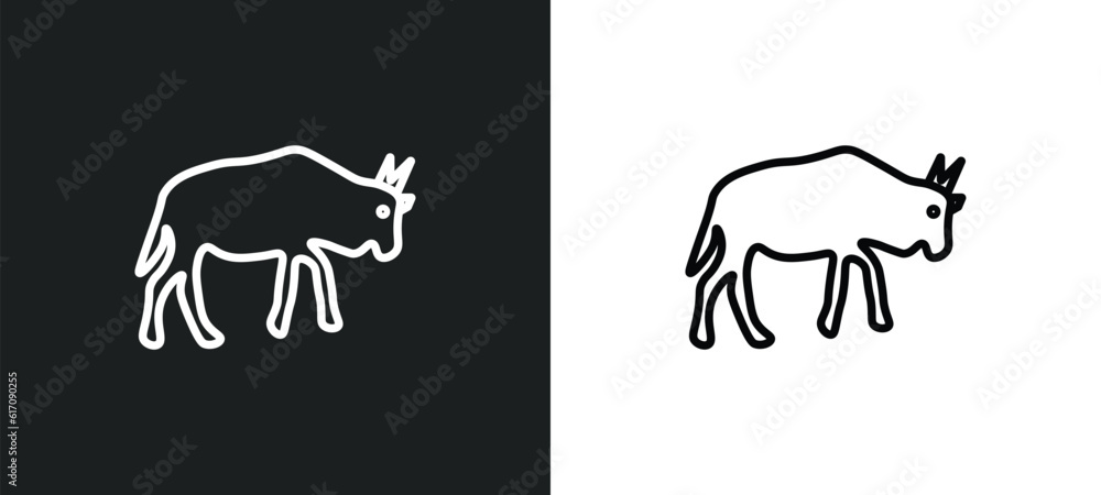 Poster wildebeest line icon in white and black colors. wildebeest flat vector icon from wildebeest collecti