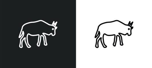 wildebeest line icon in white and black colors. wildebeest flat vector icon from wildebeest collection for web, mobile apps and ui.
