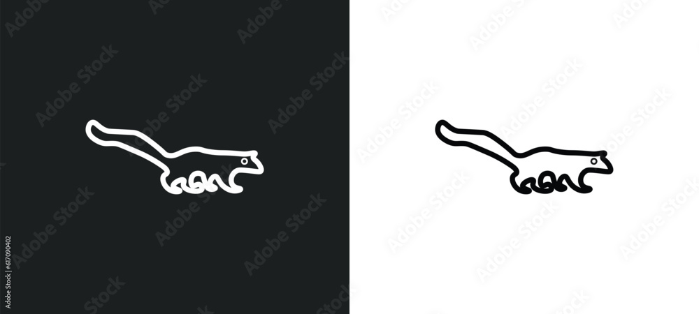 Poster mongoose line icon in white and black colors. mongoose flat vector icon from mongoose collection for