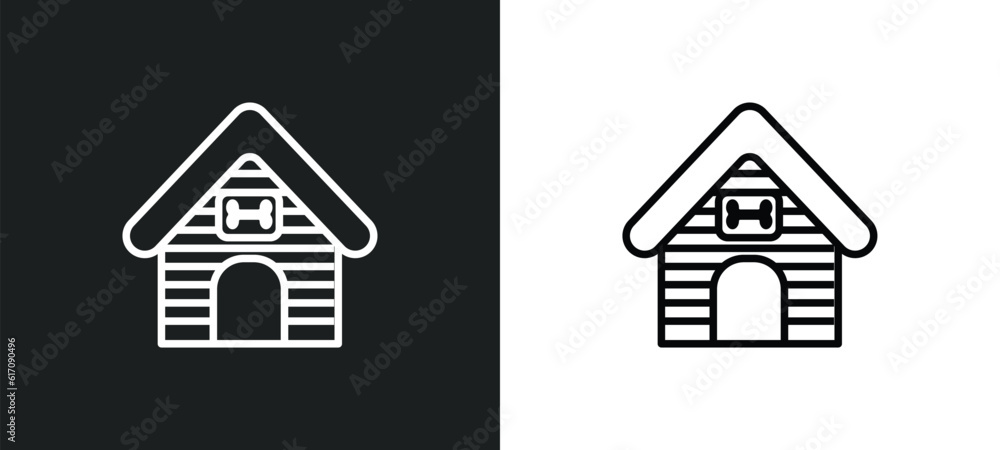 Poster kennel line icon in white and black colors. kennel flat vector icon from kennel collection for web, 