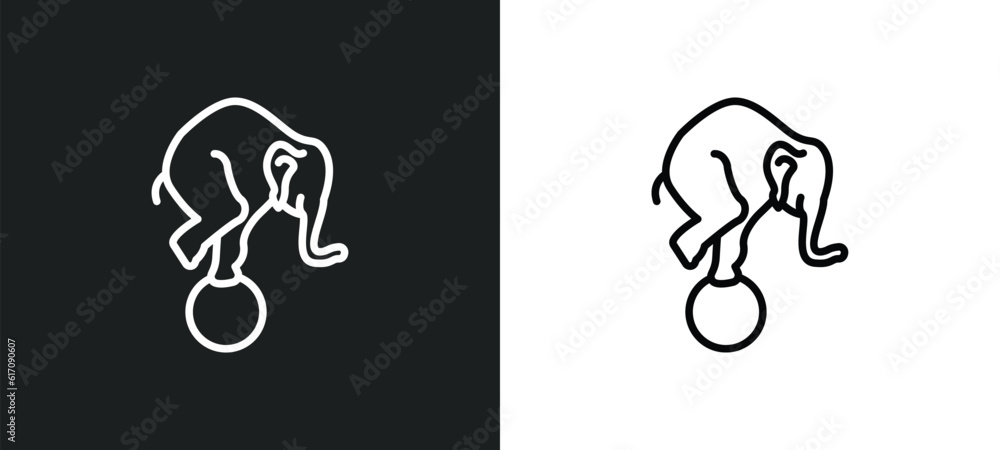 Poster elephant on a ball line icon in white and black colors. elephant on a ball flat vector icon from ele