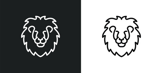lion head line icon in white and black colors. lion head flat vector icon from lion head collection for web, mobile apps and ui.