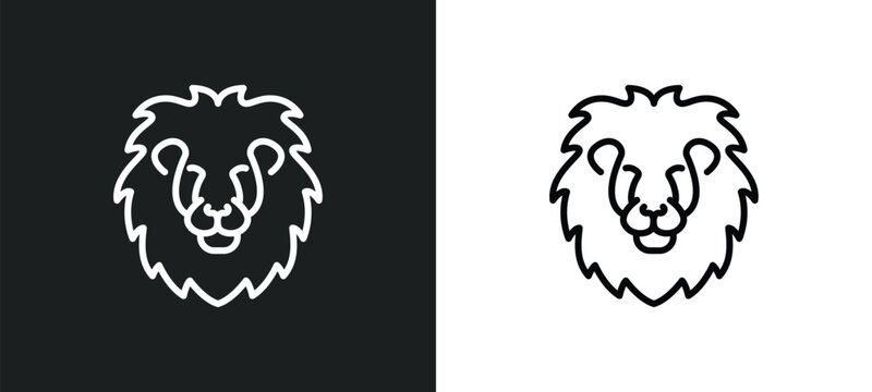 lion head line icon in white and black colors. lion head flat vector icon from lion head collection for web, mobile apps and ui.