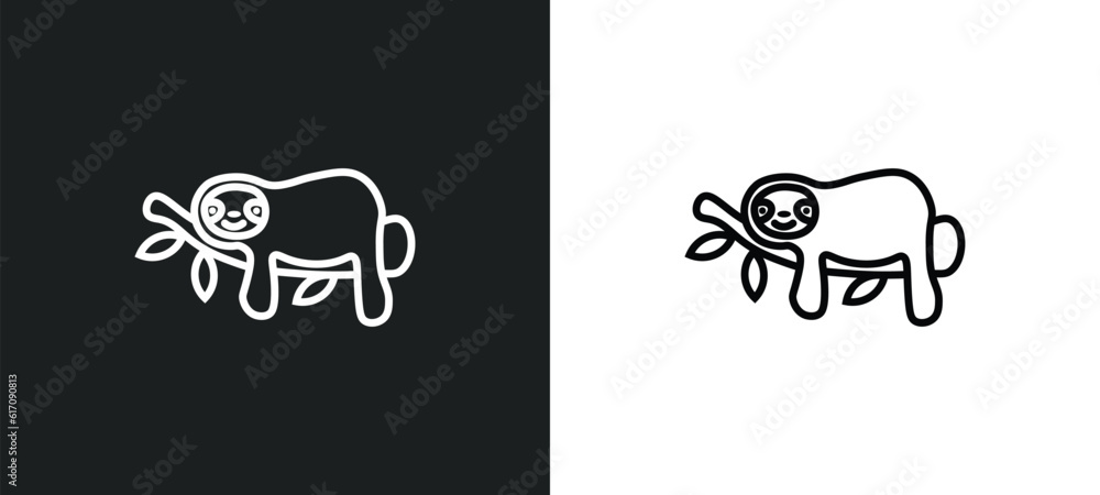 Aufkleber sloth line icon in white and black colors. sloth flat vector icon from sloth collection for web, mob