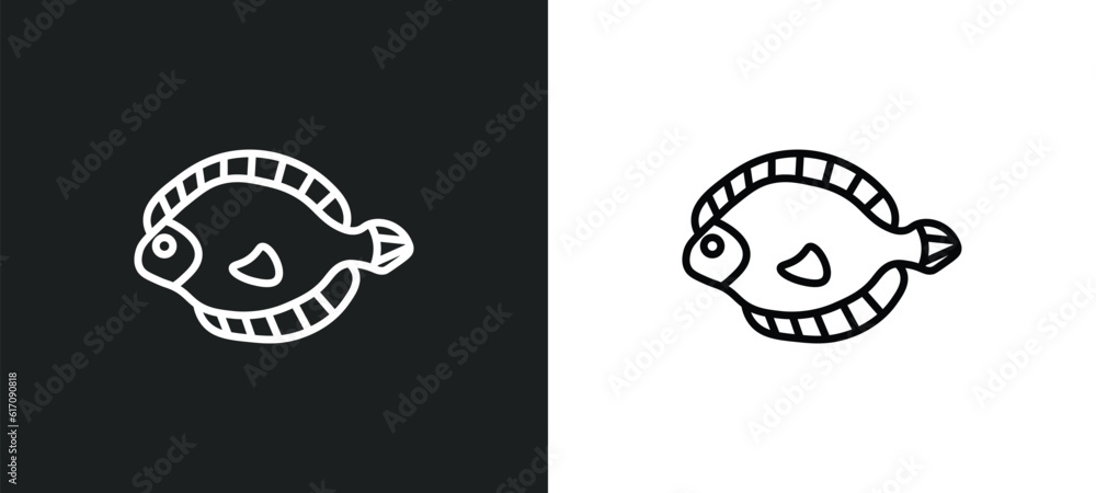 Poster flounder line icon in white and black colors. flounder flat vector icon from flounder collection for