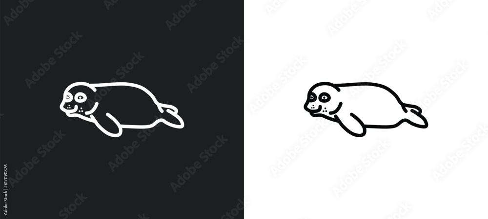 Poster seal line icon in white and black colors. seal flat vector icon from seal collection for web, mobile
