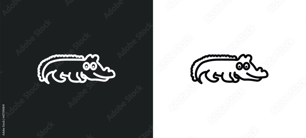 Poster crocodile line icon in white and black colors. crocodile flat vector icon from crocodile collection 