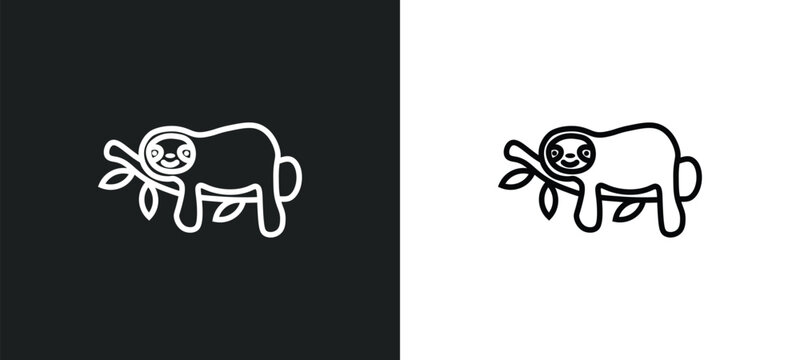 sloth line icon in white and black colors. sloth flat vector icon from sloth collection for web, mobile apps and ui.