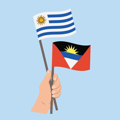 Flags of Uruguay and Antigua and Barbuda, Hand Holding flags