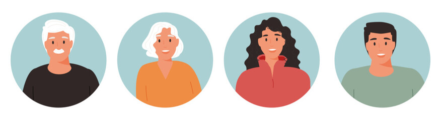 Set portrait of other person of big diverse business team vector flat illustration. People avatars collection isolated.