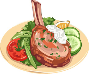 Grilled lamb chop art illustration, greek cuisine © ITrWorks