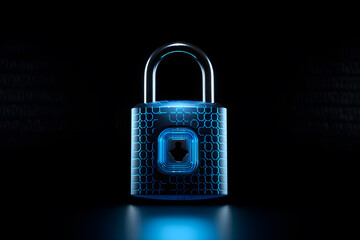 Fototapeta premium Blue Fingerprint Digital Padlock - Generative AI